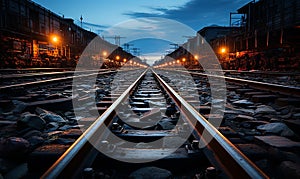 Train Track Illuminated at Night