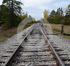 Train track junction in ADK at Big Moose Station