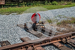 Train track switch in a train yard
