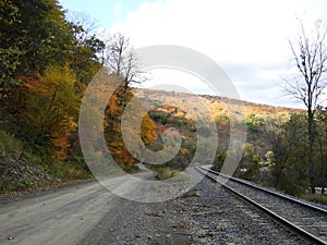 Train track and Tioughnioga River during Autumn in Cortland County NYS photo