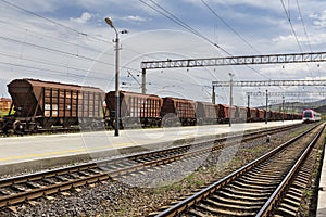 Train track and wagons in Gori, Georgia