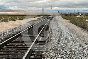 Train tracks approaching Kelso, California
