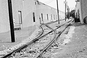 Train tracks in black and white