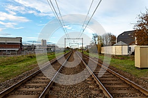 Train tracks in the direction of train station Voorhout