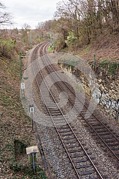 Train Tracks Through Forest from Above Horizon Sunset Curve Land