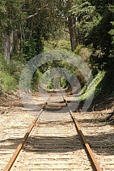 Train tracks going into distance