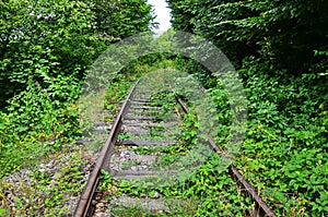 Train tracks going into the horizon. Ukraine.Lviv