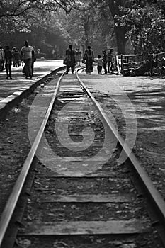 Train tracks isolated black and white