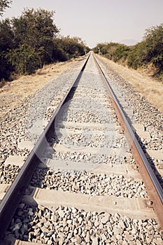 Train tracks landscape desaturated