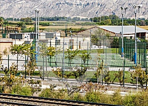 Train tracks with mountains