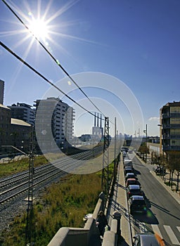 Train tracks passing through Badalona