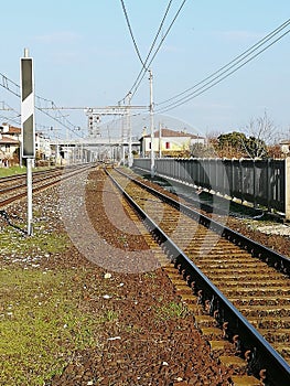 Train tracks perspective view