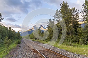 Train Tracks and the Rocky Mountains- Canmore, Alberta