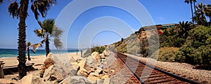 Train tracks run through San Clemente State Beach