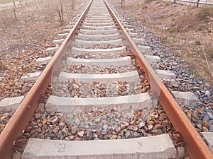 Train Tracks at the station in Bad Saarow in Germany photo