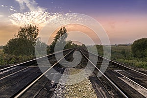 Train tracks at sundown