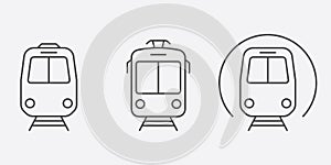 Train, Tram, Metro Station Line Icon Set. Railway Public Transportation Pictogram. Electric Tramway, Subway Outline Sign
