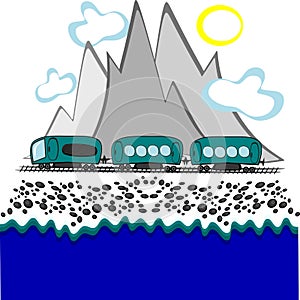 Train travel along the sea and mountains