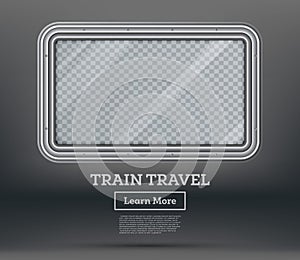 Train Travel. Tourism Concept. Empty Train Window on Gray Background with Checkered Place for Text