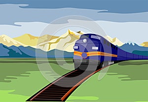 Train travelling with mountain