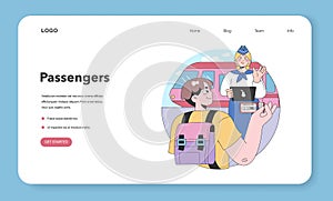Train trip web banner or landing page. Characters traveling by train.