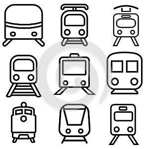 Train vector icon set. railway illustration sign collection. Tram symbol. Public transport logo.