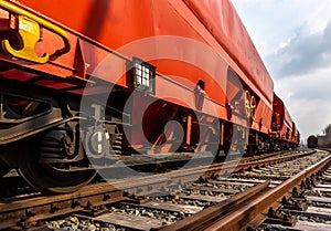 Train wagons carrying freight containers for shipping companies. distribution and freight transport by railway