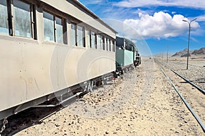 Train wagons in the desert