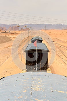 Train wagons at Hejaz railway station near Wadi Rum, Jordan