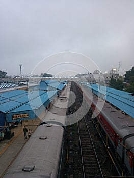 Train waiting for green signal at Dhanbad Jn. in Jharkhand India