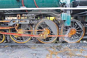 The train wheel of Steam locomotive prepares to depart Start the steam