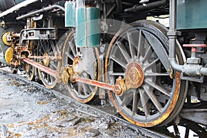 The train wheel of Steam locomotive prepares to depart Start the steam