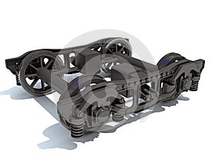 Train Wheels Bogie 3D rendering on white background