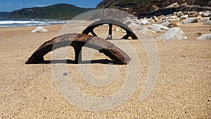 Train Wheels Buried in the Sand at Dudley Beach Newcastle New South Wales Australia