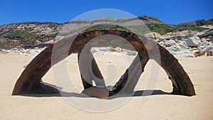 Train Wheels Buried in the Sand at Dudley Beach Newcastle New South Wales Australia