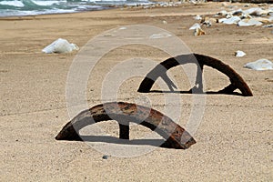 Train Wheels Buried in the Sand at Dudley Beach Newcastle New South Wales Australia