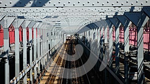 Train in Williamsburg Bridge New York, USA