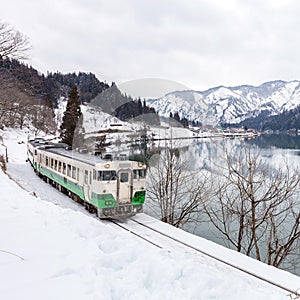 Train in Winter landscape snow