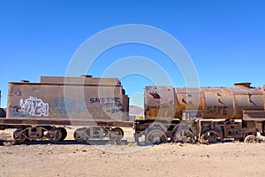 Train wreck at a Bolivian train boneyard