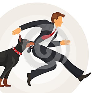 Trained doberman catches man in suit by jacket