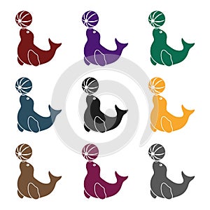 Trained fur seal icon in black style isolated on white background. Circus symbol stock vector illustration.