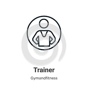 Trainer outline vector icon. Thin line black trainer icon, flat vector simple element illustration from editable gymandfitness