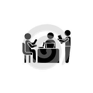 Trainer sitting laptop icon. Simple business indoctrination icons for ui and ux, website or mobile application photo