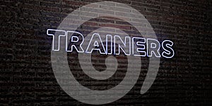 TRAINERS -Realistic Neon Sign on Brick Wall background - 3D rendered royalty free stock image