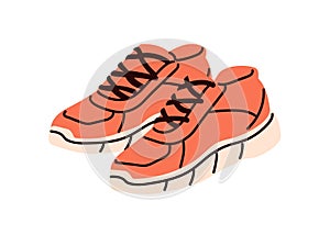 Trainers, sport shoes pair. Abstract athletic footwear, laced footgear. Modern sportswear for gym workout, running. Flat photo