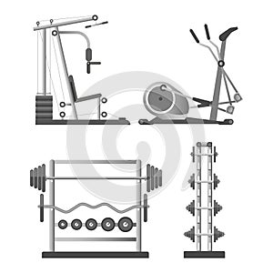 Training apparatuses and weights on stands illustrations set