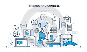 Training and courses, distance learning, technology, knowledge, teaching and skills.