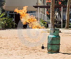 Training fire fighting test fires gas tank