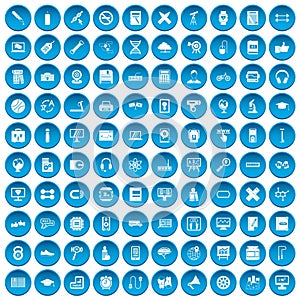 100 training icons set blue