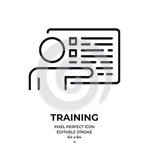 Training, internship or coaching concept editable stroke outline icon isolated on white background flat vector illustration. Pixel